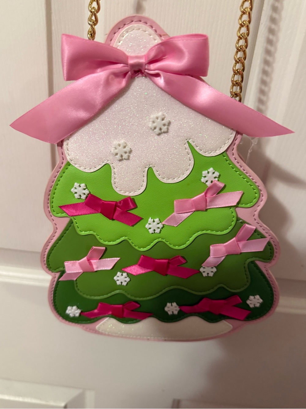 Betsey Johnson Pink & Green Christmas Tree Crossbody Purse